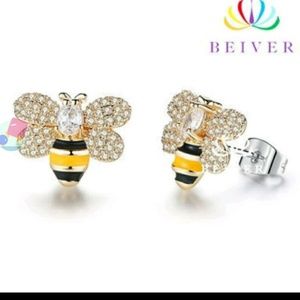 Cute Pave Set Gold Honey Bee Earrings